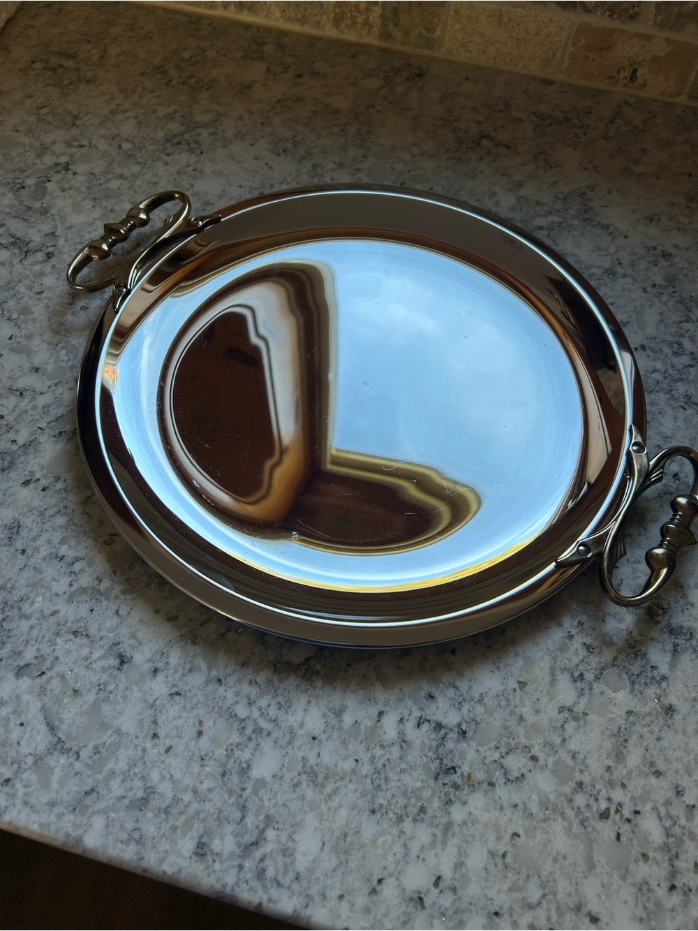 Mid Century Chrome and Brass Vintage Serving Tray